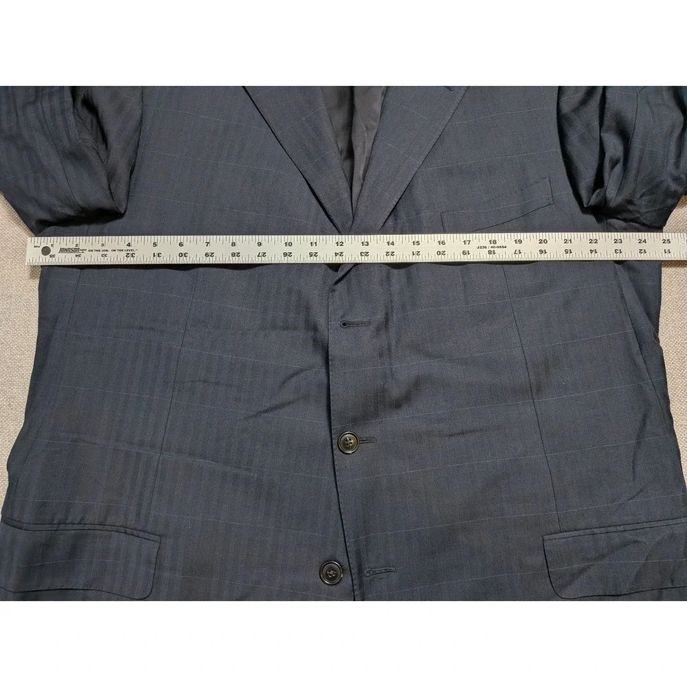Ermenegildo Zegna Men's Blazer 48L Navy Wool Windowpane 3-Button Made in Italy